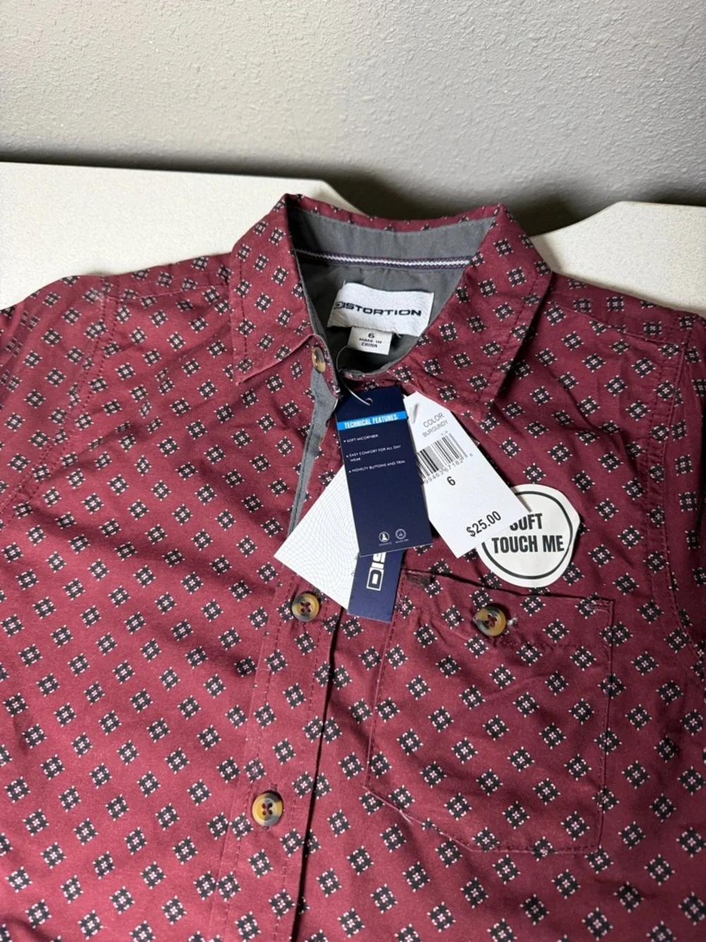 Children's Burgundy Printed Long-Sleeve Dress Shirt